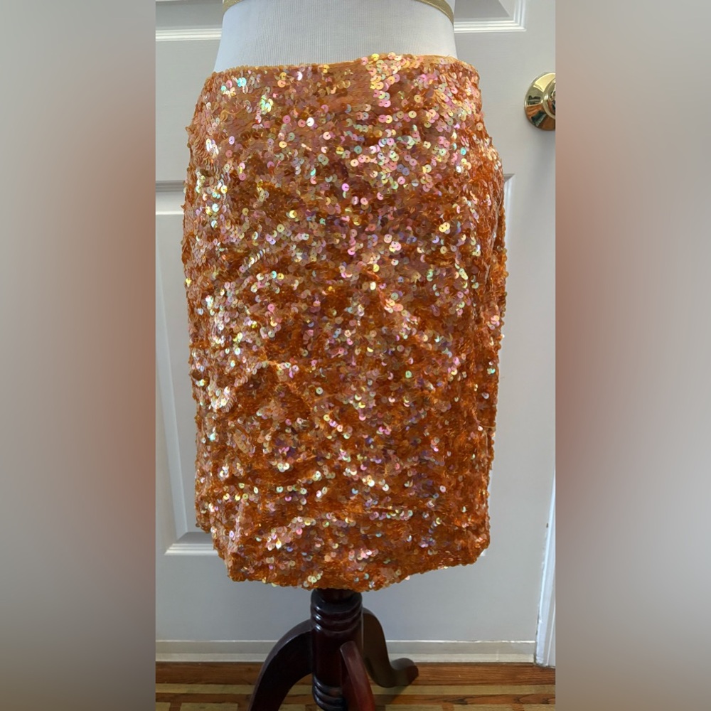 DKNY Orange Sequin Pencil Skirt Sz S